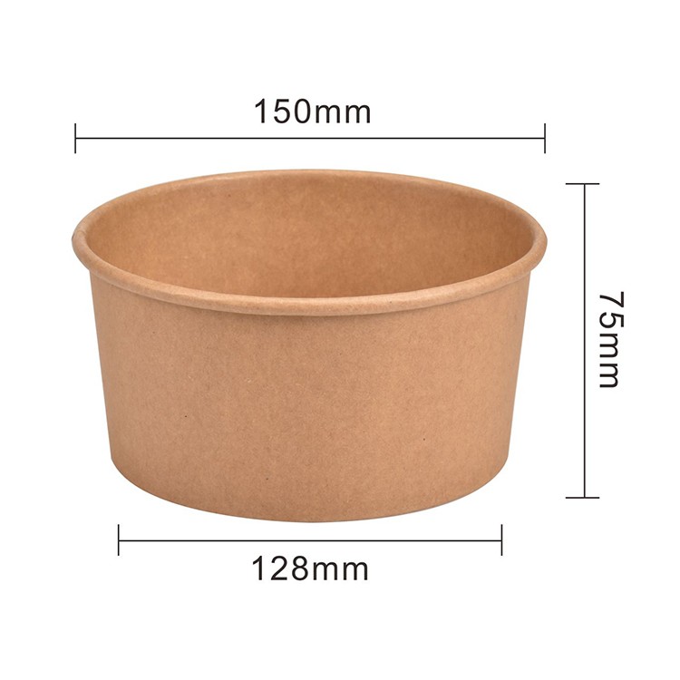 Harvest Food Packaging- KR Series Disposable Kraft Paper Round Bowl With Plastic  Lid, 150mm, 165mm, 183mm