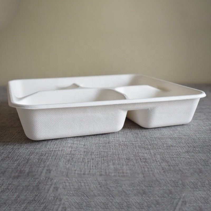 4 compartment tray with lid sugarcane bagasse fast food tray