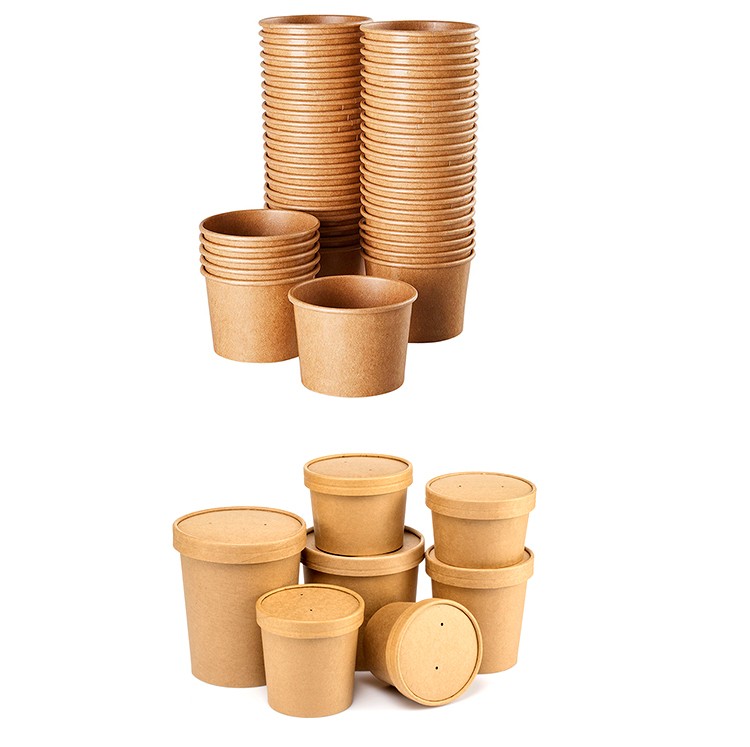 High Quality Kraft paper fruit container Disposable Lunch round soup bowl with Lid
