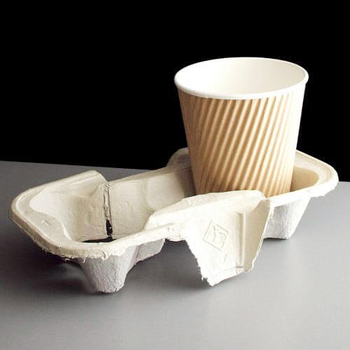 Tea Coffee Hot & Cold Drinks Holder 50 x 2 Cup Tray Holder Bagasse Compostable 