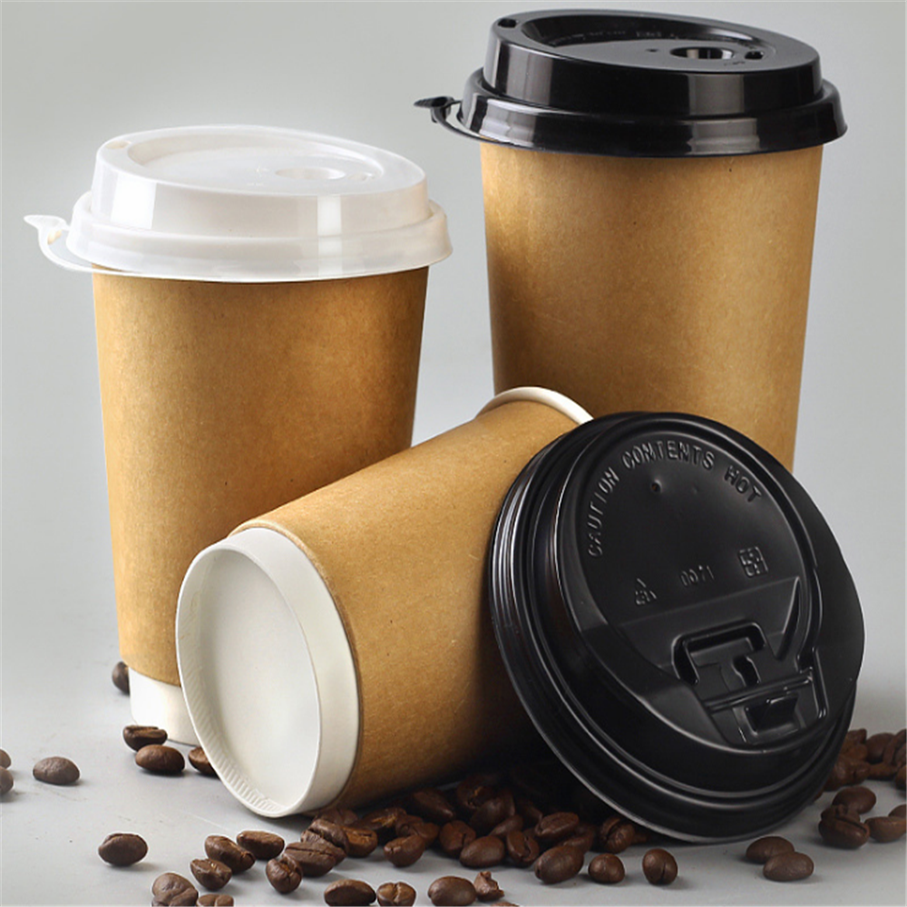 Disposable brown 8oz Kraft paper double wall coffee cup with lid