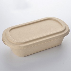 Tray Biodegradable Salad Box With Paper Pulp Lid Oval Shape With 850ml/1000ml 2 Compartment