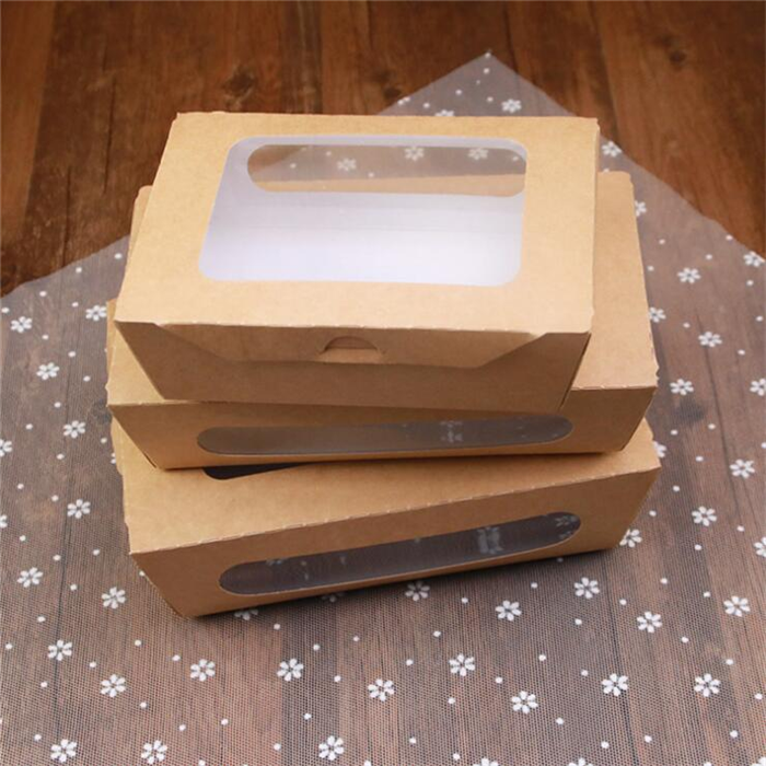 Eco Friendly Food Grade Kraft Paper Food Box With PET Transparent Lid