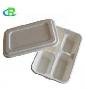 4 compartment tray with lid sugarcane bagasse fast food tray
