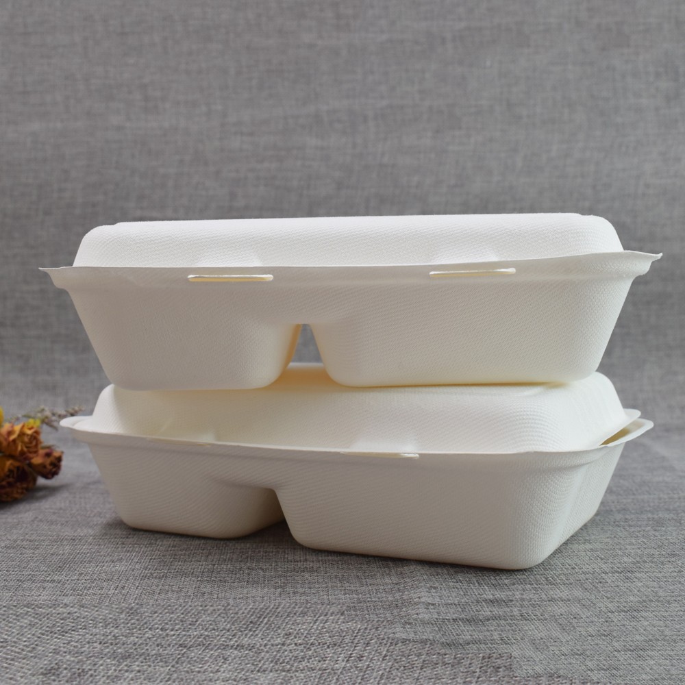 9x6inch 2 Comaprtment Compostable Eco-friendly Sugarcane Bagasse Food Container