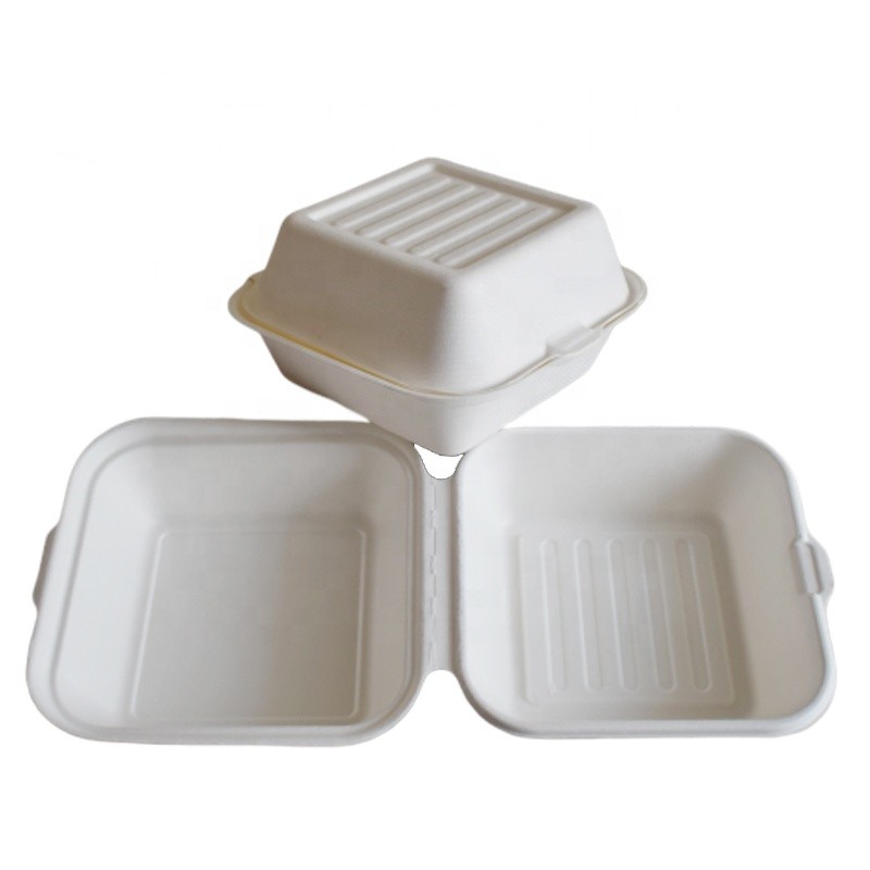 Source Biodegradable Eco Friendly Disposable 5 Inch 6 Inch Bagasse Hamburger  Box Container Paper Pulp Sugarcane Burger Box on m.