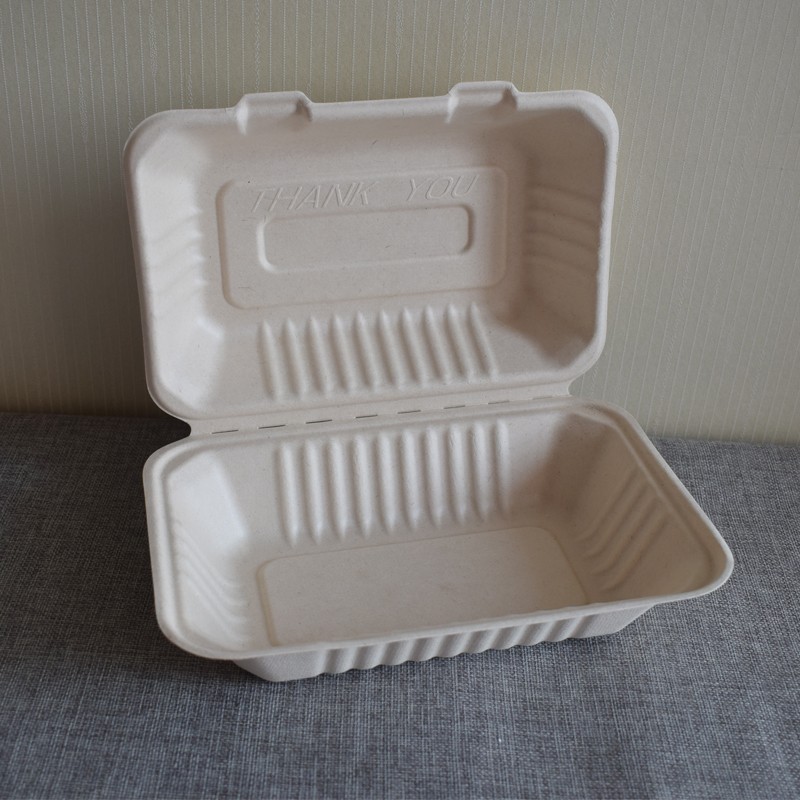9x6inch Biodegradable Disposable Sugarcane Bagasse Food Container Fast Food Box