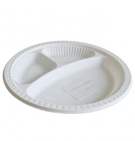9Inch 3Compartments Biodegradable Disposable Corn Starch Round Plate With 3 Compartments For Party Use 