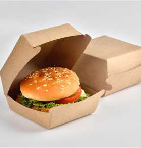 Disposable Packaging Fast Food Box Kraft Paper Burger Box Square Shape