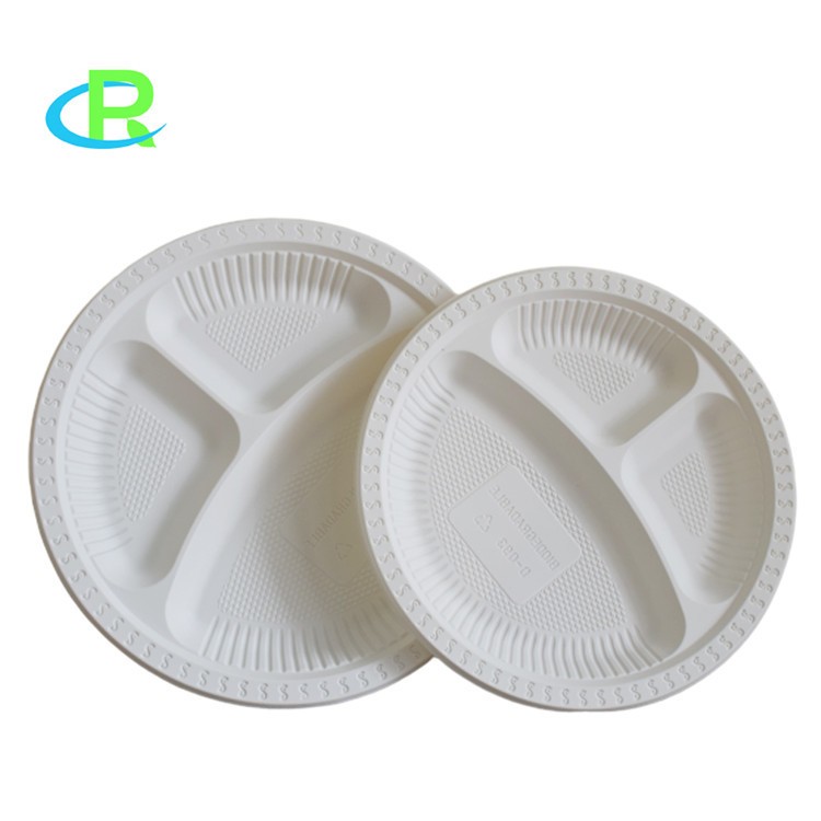 10Inch 3Compartments Wholesale Price Factory Direct Biodegradable Cornstarch Corn Starch Round Plate Dinnerware