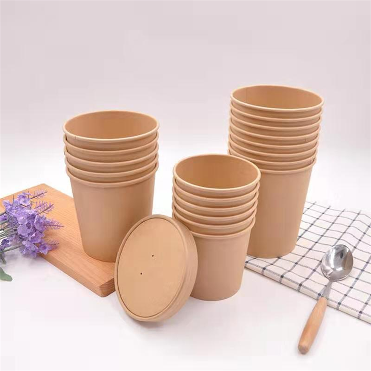Disposable Customizable kraft paper package soup leakproof lunch box with lid