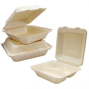 Fast Food Container 8inch 3 Compartment  Disposable Sugarcane Tableware