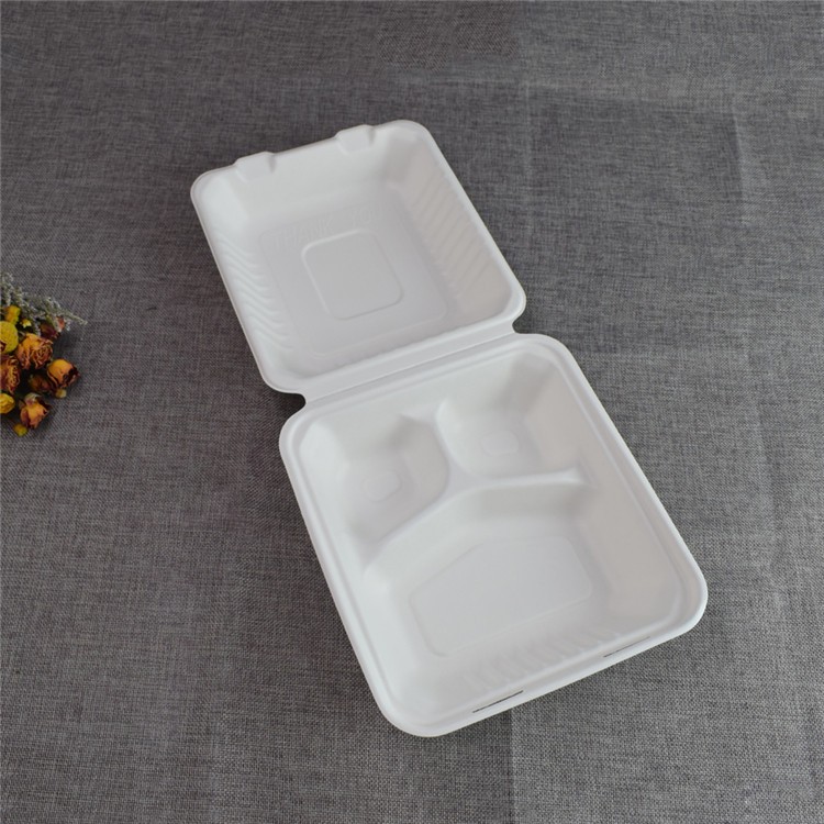 8Inch 3Compartments Wholesale Price Sugarcane Bagasse Food Takeaway Box