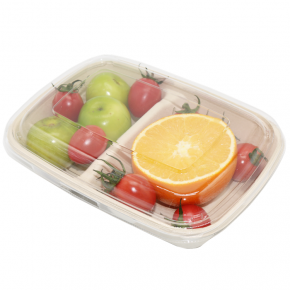 900ml Fruit Trays With Lid Disposable Biodegradable Natural Color Sugarcane Bagasse Tray