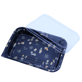 Colorful Film Covered Food Grade Plastic Food Container With Matching Clear Lid 
