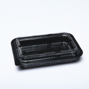 Wholesale Price Black Plastic Food Container sushi tray with lid Fast Food Takeaway Box