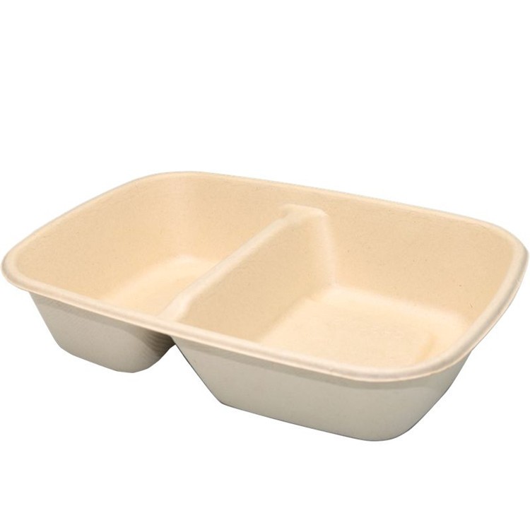 Natural Color 2 Compartment Rectangle Trays with Lid