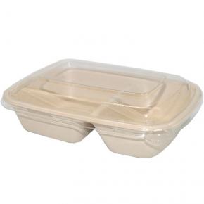 Natural Color 2 Compartment Rectangle Trays with Lid