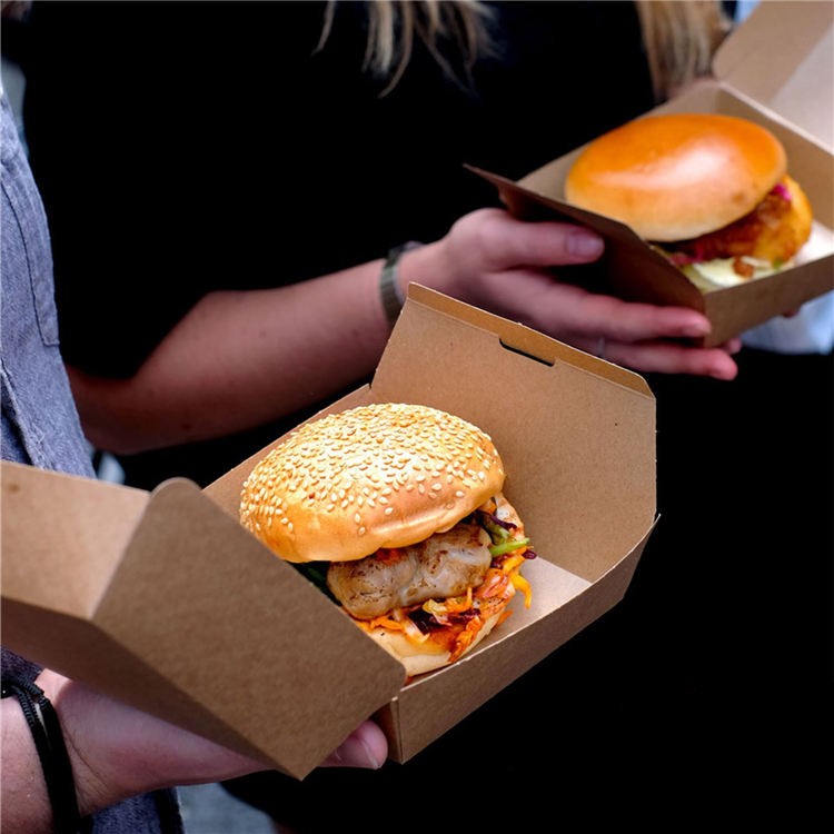 Disposable Packaging Fast Food Box Kraft Paper Burger Box Square Shape