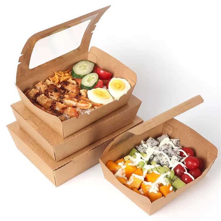 Food Grade Disposable Kraft Paper Salad Box With Compartment Takeaway Food  Container PET Lid Custom Printed Disposable-Buy paper food  container,disposable paper food box,biodegradable custom paper bo