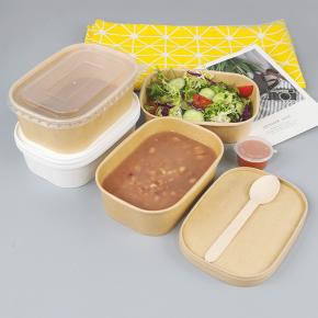 Wholesale Rectangle paper food bowl with Paper or plastic lid 