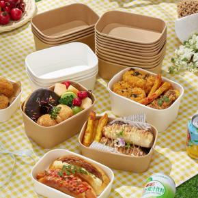 Wholesale 500ml Rectangle paper food bowl with Paper or plastic lid