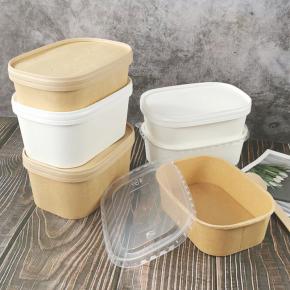 Wholesale 1000ml Rectangle paper food bowl with Paper or plastic lid