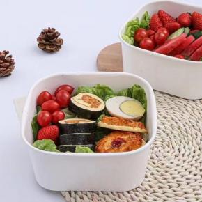 Wholesale 500ml Square paper food bowl with Paper or plastic lid 