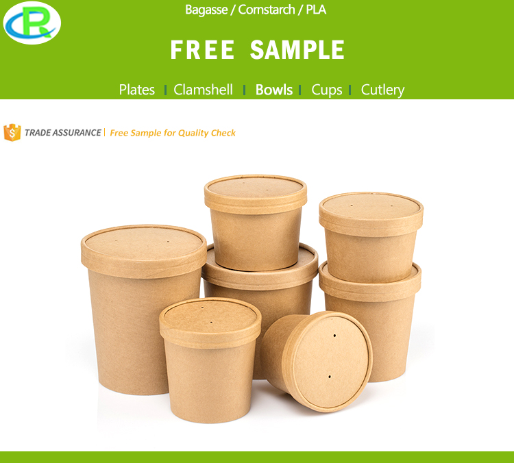 High Quality Kraft paper fruit container Disposable Lunch round soup bowl with Lid