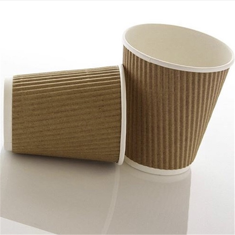 Disposable brown 8oz Kraft paper double wall coffee cup with lid