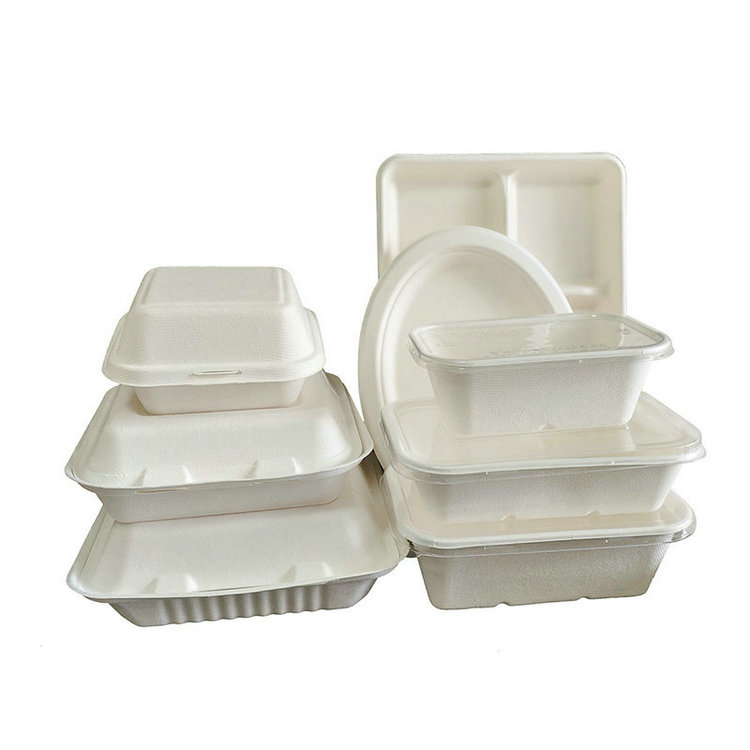 500/750/1000ml Sugarcane Rectangle Trays With PET Clear Lids