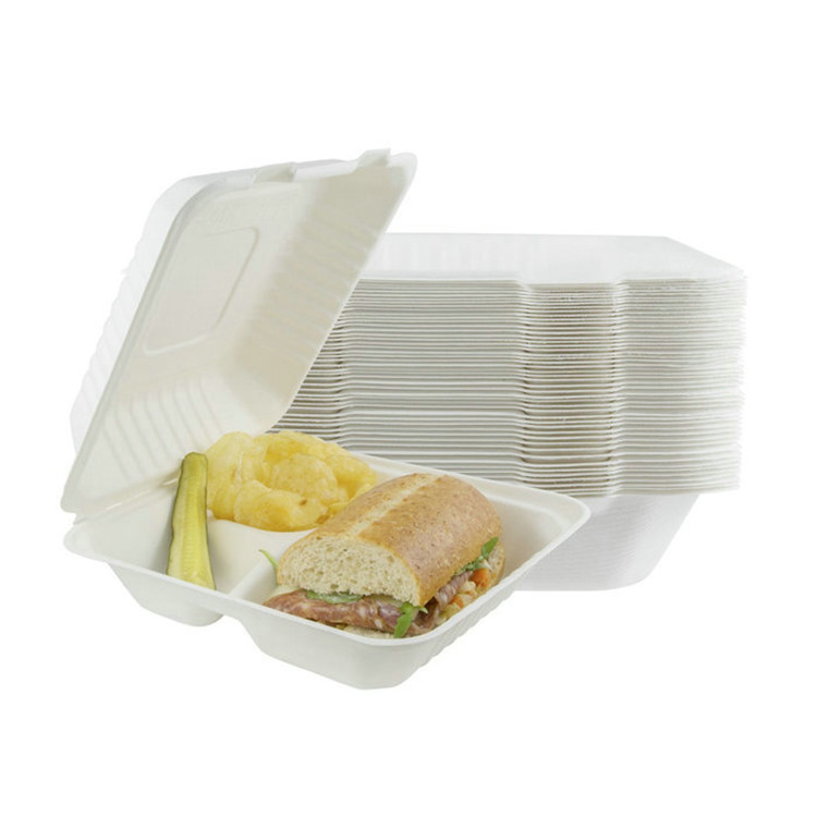 8/9inch Biodegradable Compostable Bagasse Fast Food Container Takeaway Bento Boxes