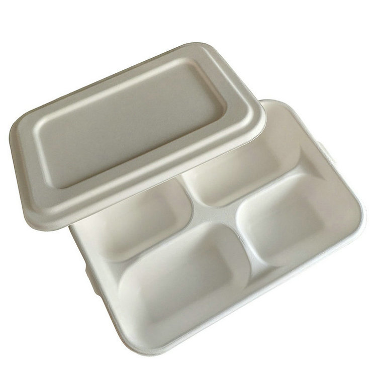 compartment tray with lid sugarcane bagasse fast food tray