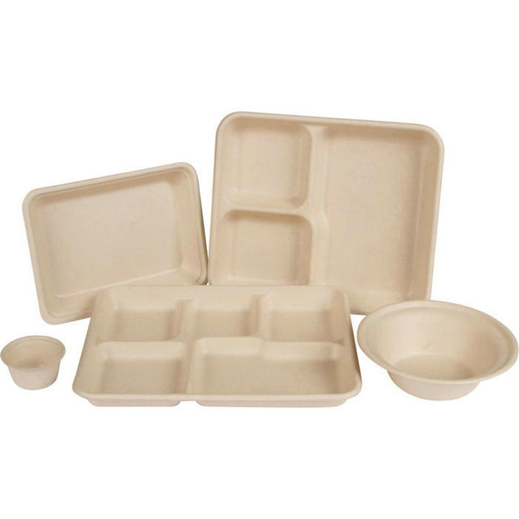 3 Compartment natural color trays biodegradable sugarcane bagasse tableware