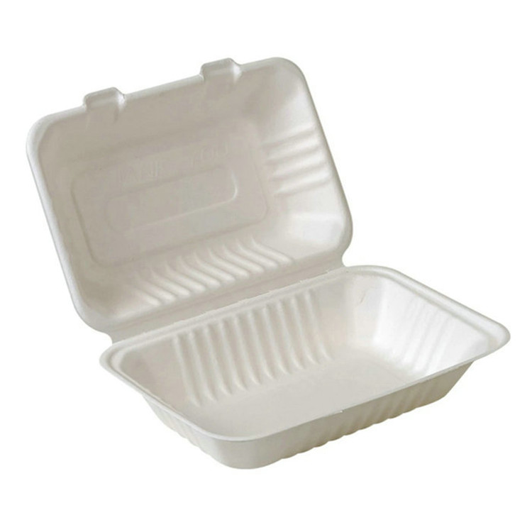 9x6inch Biodegradable Disposable Sugarcane Bagasse Food Container Fast Food Box