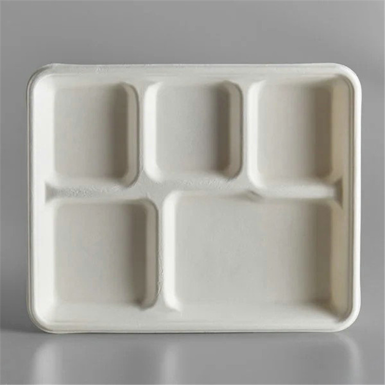 6/7/9 Compartment Rectangle Bagasse Lunch Tray For Fast Food