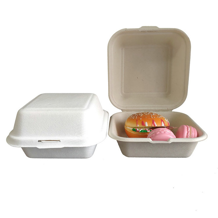 Source Biodegradable Eco Friendly Disposable 5 Inch 6 Inch Bagasse Hamburger  Box Container Paper Pulp Sugarcane Burger Box on m.