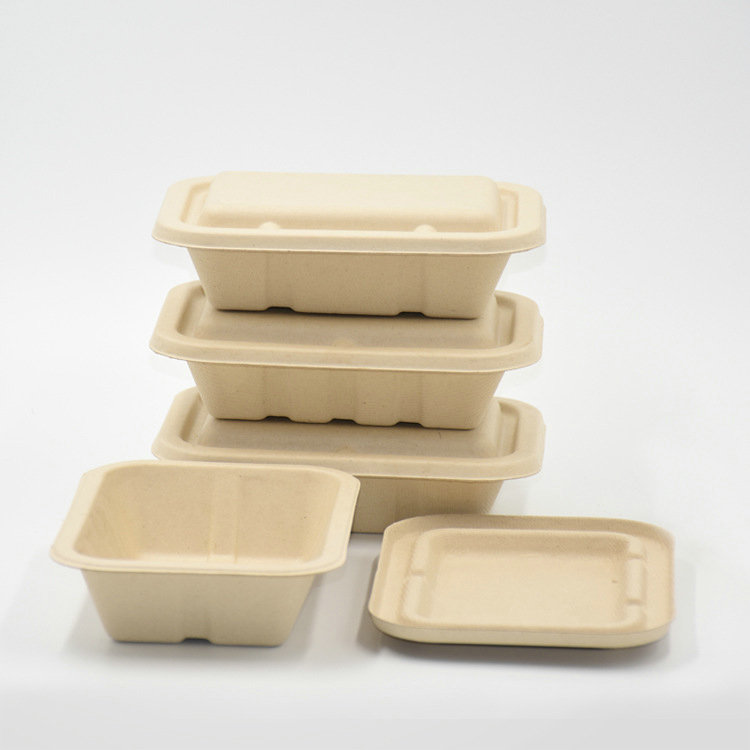 400ml Bagasse Tray With Lid In Natural Color Biodegradable Material