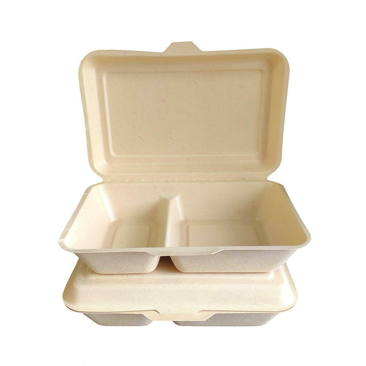 9x6inch 2 Comaprtment Compostable Eco-friendly Sugarcane Bagasse Food Container