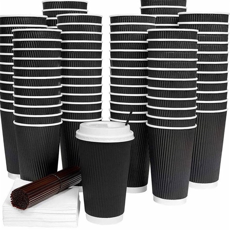 Disposable Coffee Paper Cup Custom logo 16oz Corrugated paper cup with PLA coating 