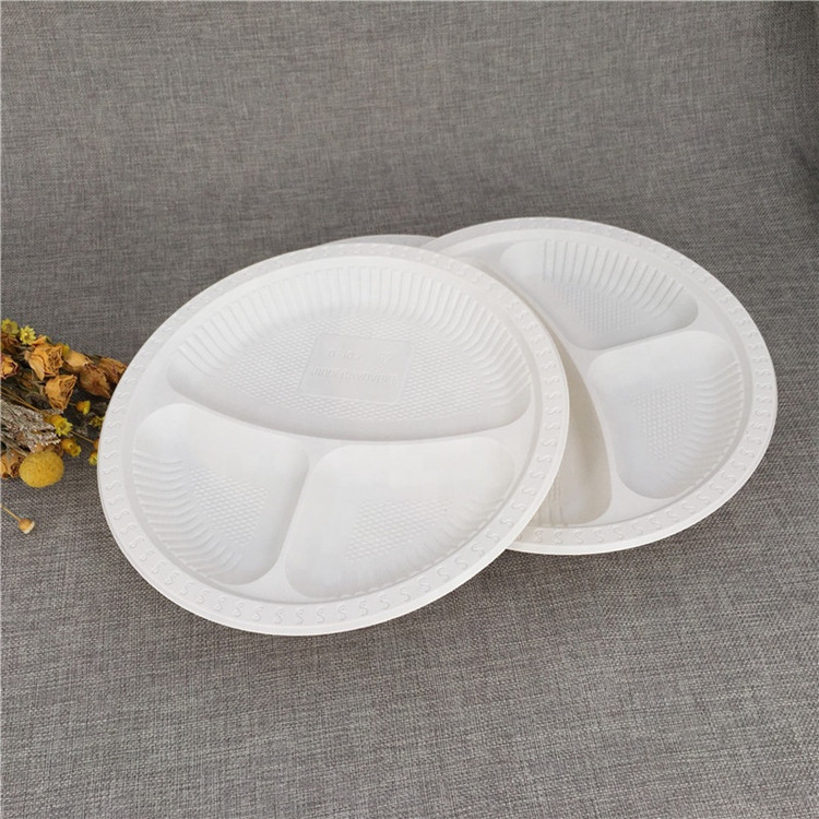 10Inch 3Compartments Wholesale Price Factory Direct Biodegradable Cornstarch Corn Starch Round Plate Dinnerware