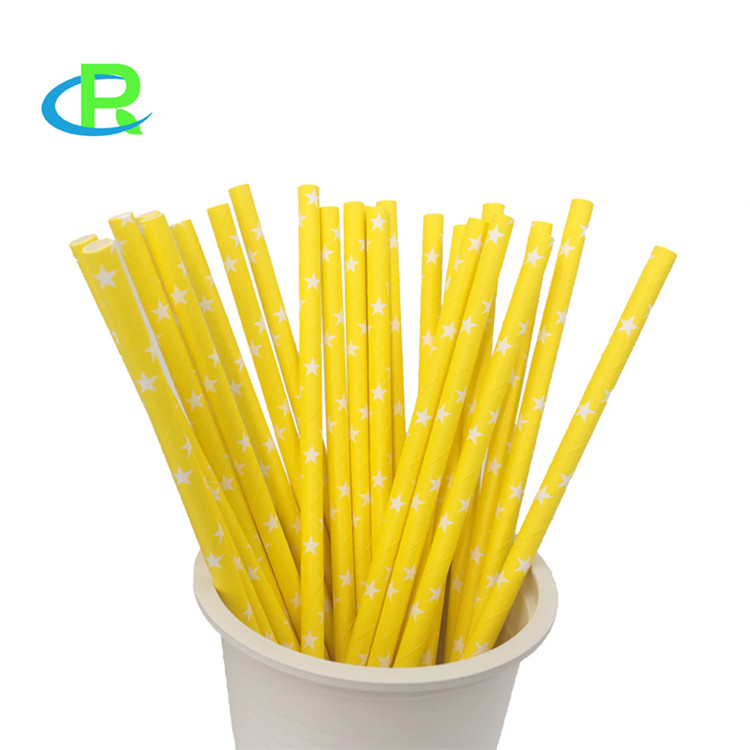 Yellow Color 200mm Length 100% Compostable Food Grade Paper Straw For Party Use