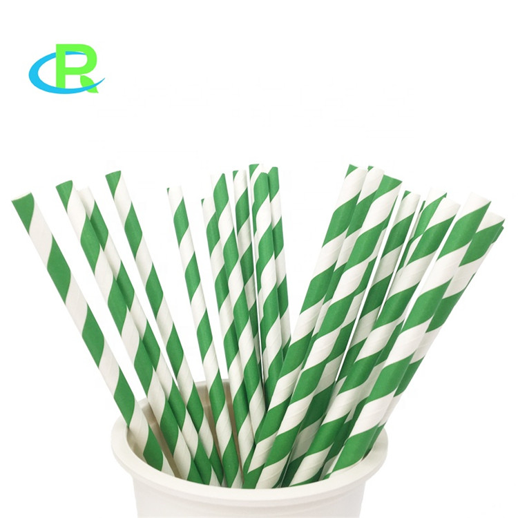 Green Color 6*200mm Length 100% Compostable Food Grade Paper Straw For Party Use 