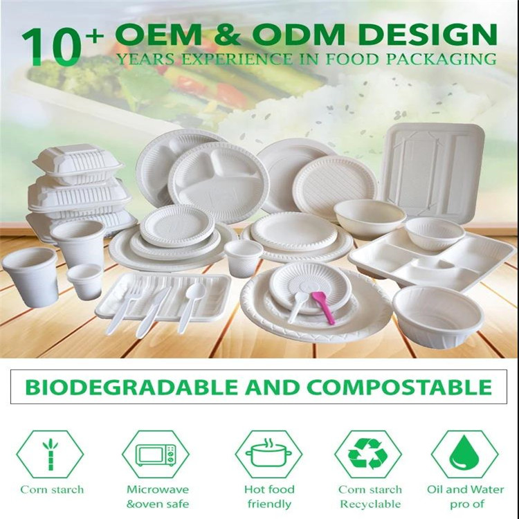 Disposable Biodegradable cornstarch food container lunch tray with lid 