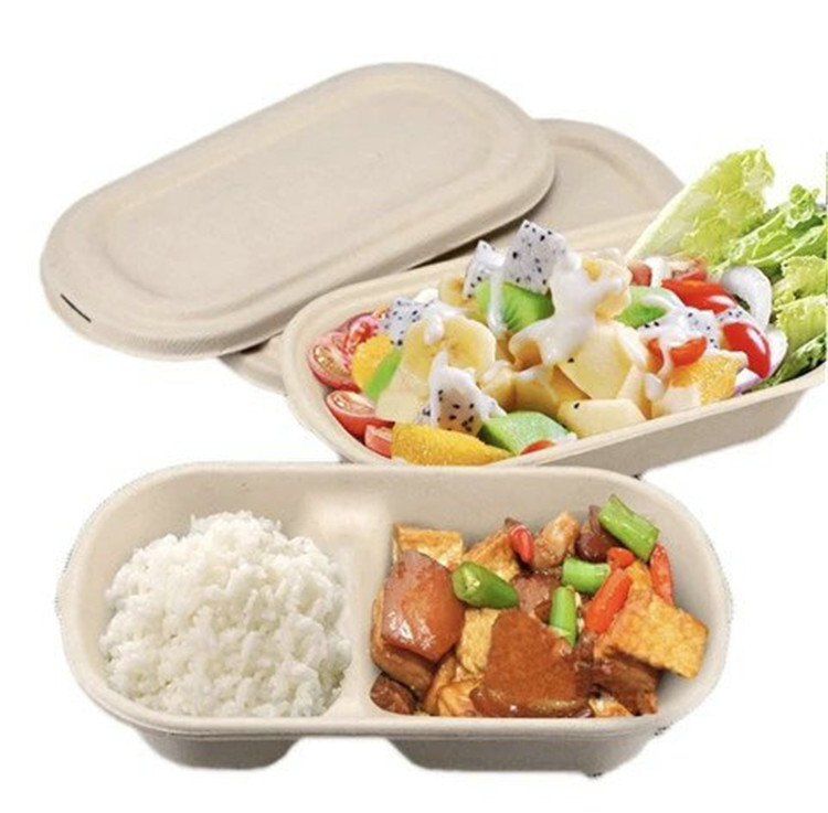 800ml Oval Salad Tray with Lid Biodegradable Natural Food Packaging