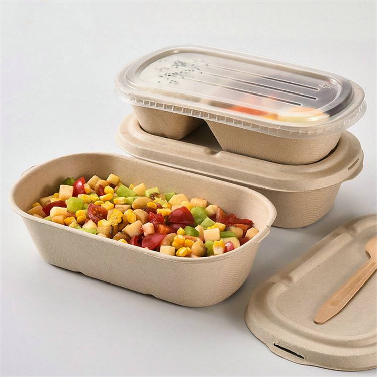 800ml Oval Salad Tray with Lid Biodegradable Natural Food Packaging