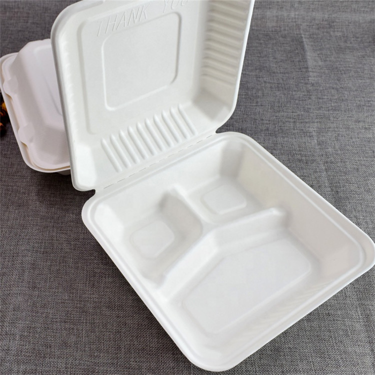 8Inch 3Compartments Wholesale Price Sugarcane Bagasse Food Takeaway Box