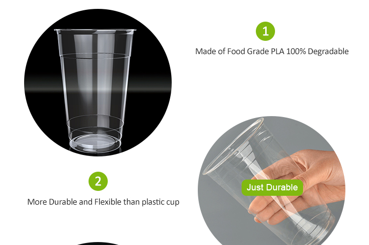 100% Biodegradable Compostable Plastic PLA Clear Cup