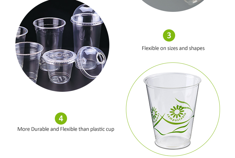 100% Biodegradable Compostable Plastic PLA Clear Cup