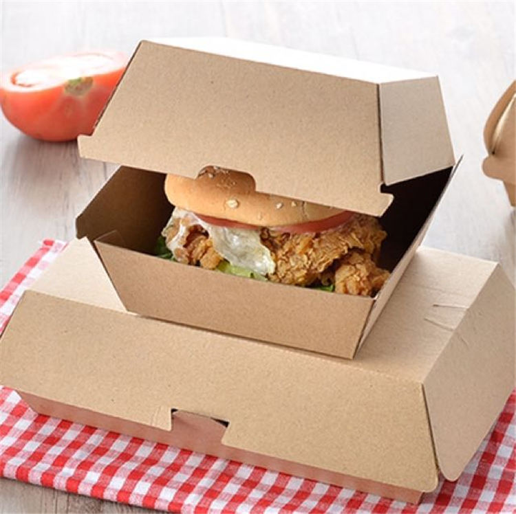 Custom Printed Eco Friendly Disposable Catering Takeaway Food Packaging  Kraft Paper French Fries Burger Hamburger Box - AliExpress